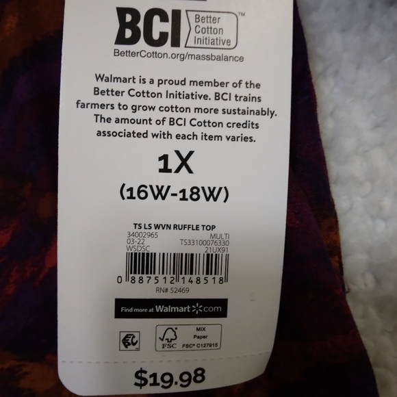 NWT- Terra & Sky Women's Long Sleeve Ruffle Top- size 1X (16-18) - Picture 9 of 10